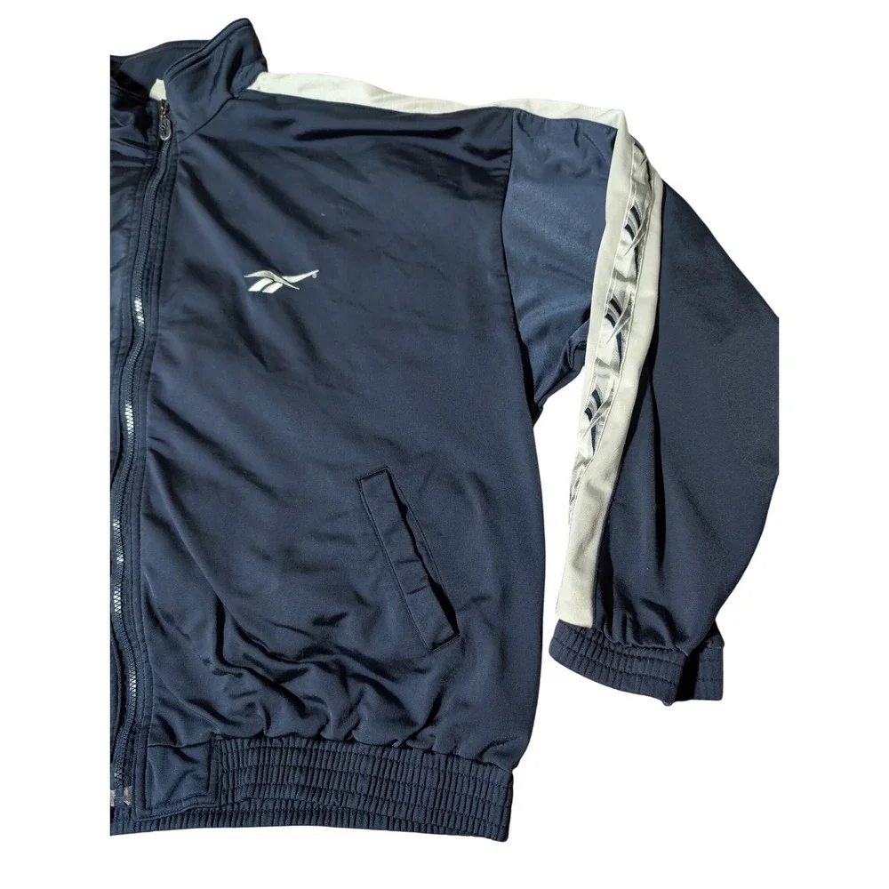 Reebok Track Jacket Full Zip Blue & White Athletic Stripes Menswear‎ Sz XL 0271